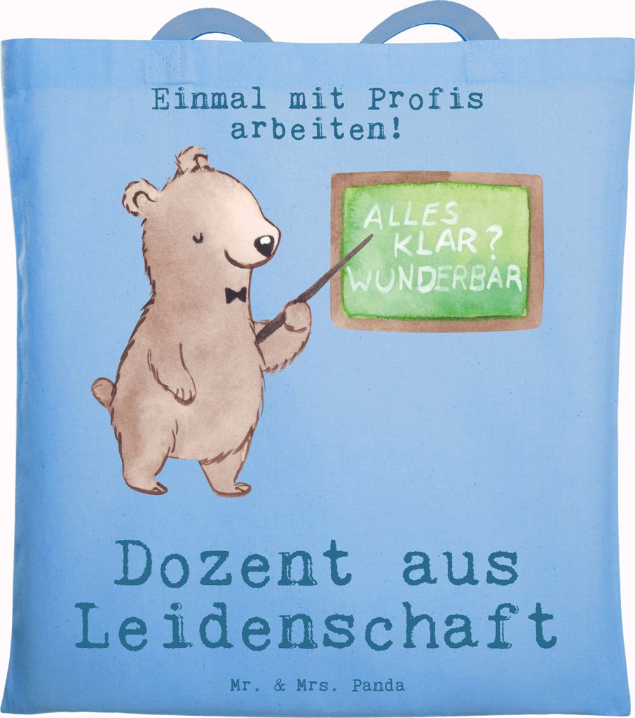Mr. & Mrs. Panda Schultasche Dozent Leidenschaft - Sky Blue - Geschenk, Akademiker, Universität, Professor, Uni, dokumententasche, Tasche, Tote Ba...