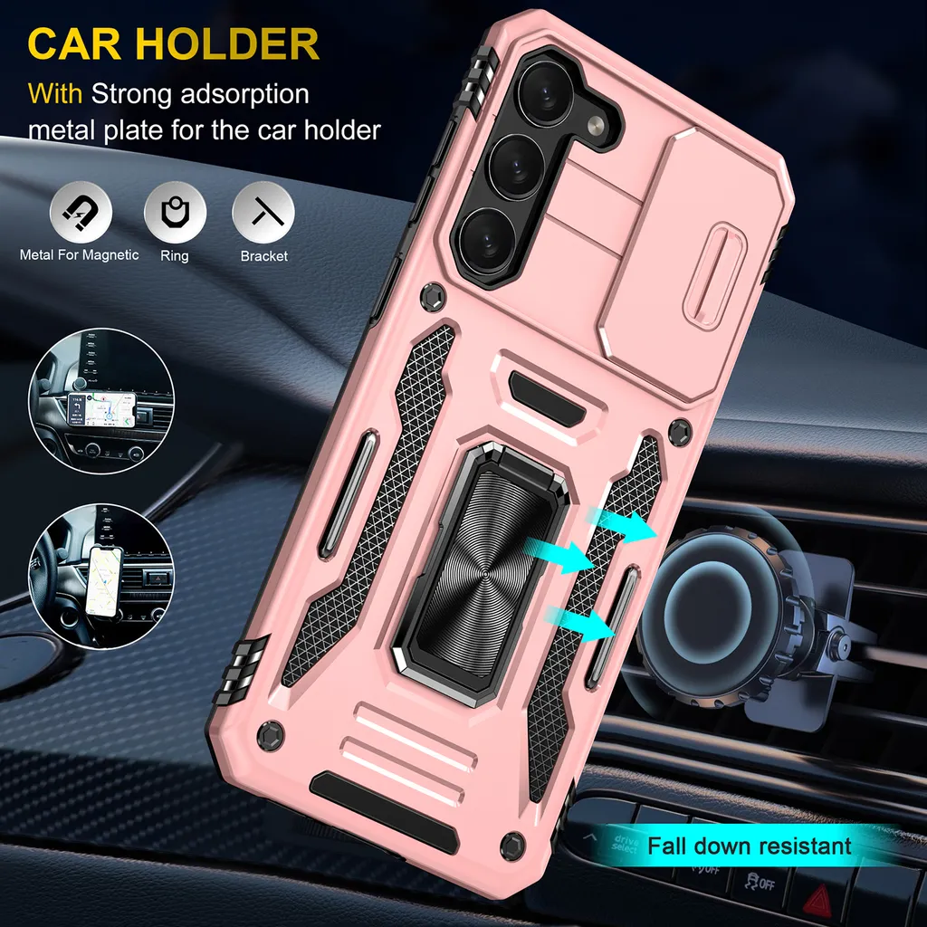 Custodia Elegante Samsung S23 Oro Rosa con Anello e Slider Fotocamera - 10