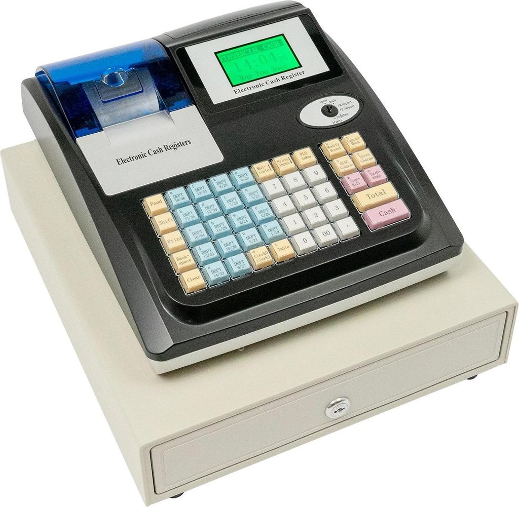 Elektronische Registrierkasse - Kassensystem - Für kleine Unternehmen - LED-Doppeldisplay - Geldschublade - 36 Abteilungen - 100–240 V Netzstrom...