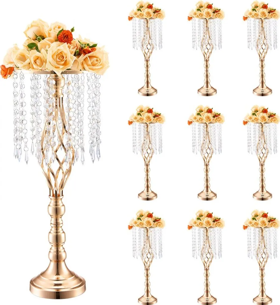 Vase mariage stable et haut 55 cm - Lot de 10 présentoirs dorés robustes