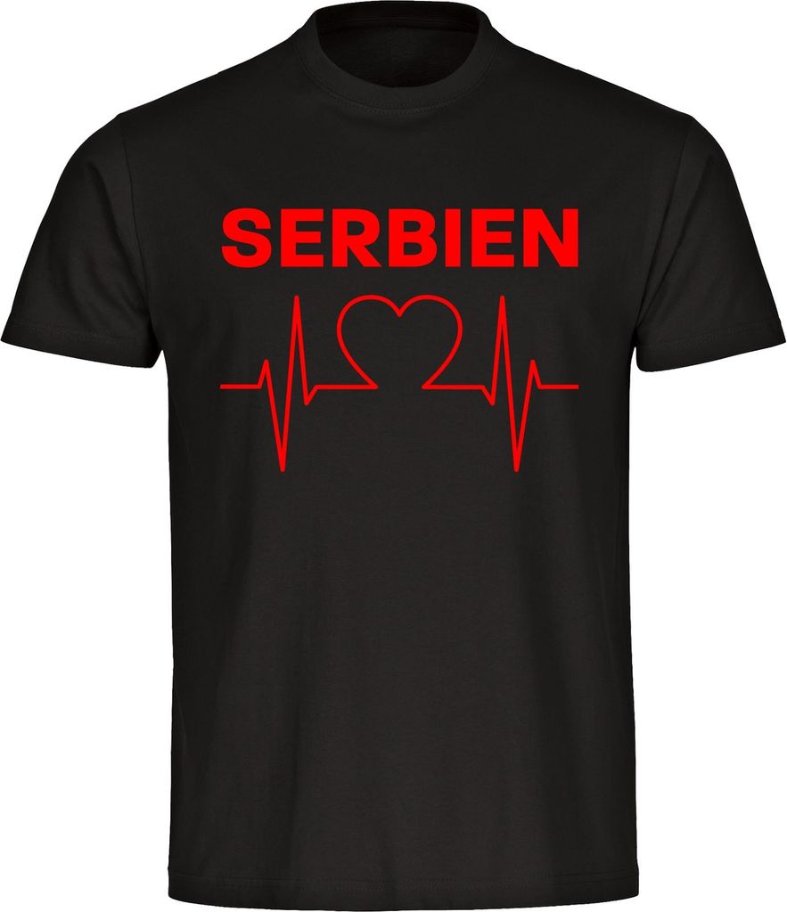 multifanshop Herren T-Shirt - Serbien - Herzschlag, schwarz, Größe XXL