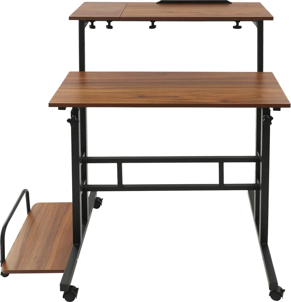 Bureau pliable multifonctionnel gris clair avec support clavier et roues