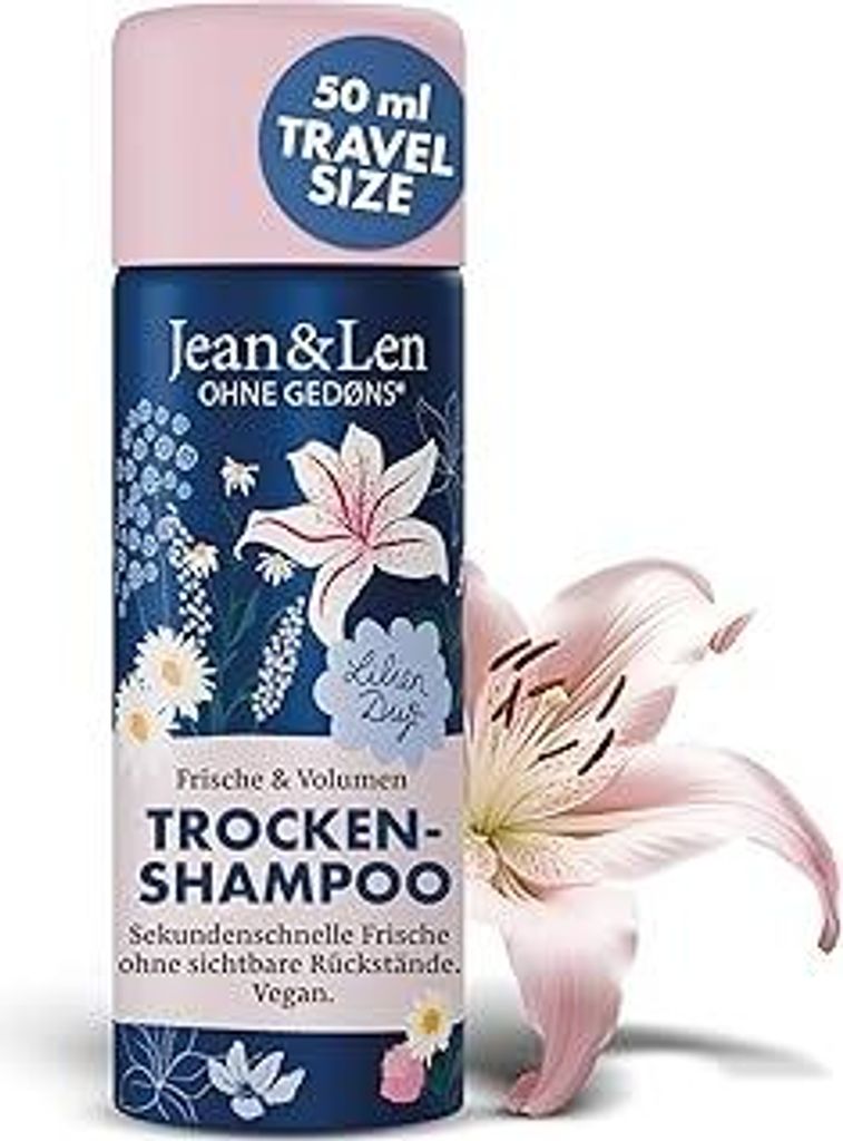 Jean & Len Mini Trockenshampoo Frische & Volumen, kein fettiger Ansatz, keine weißen Rückstände, duftet nach Lilie, für feines Haar ohne Volume...