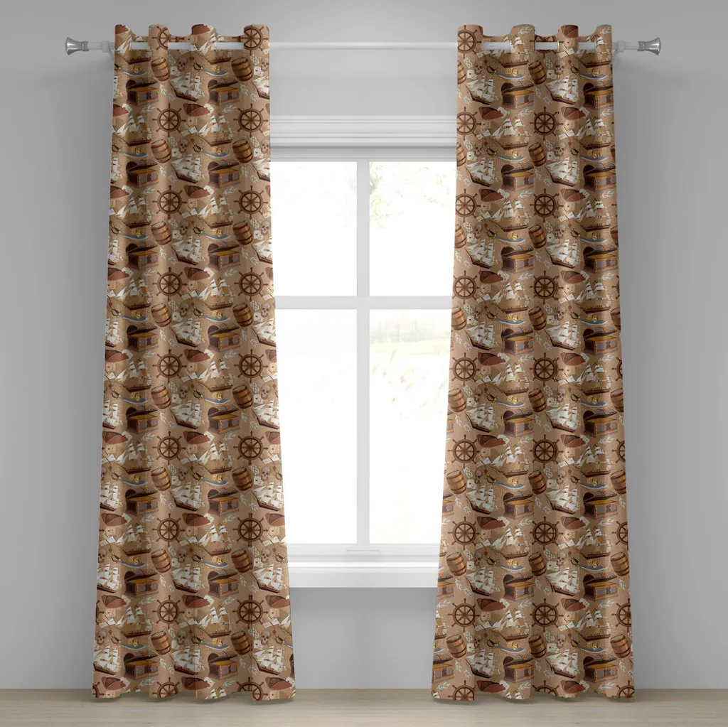 Paire de rideaux décoratifs carte au trésor pour chambre 280x175 cm