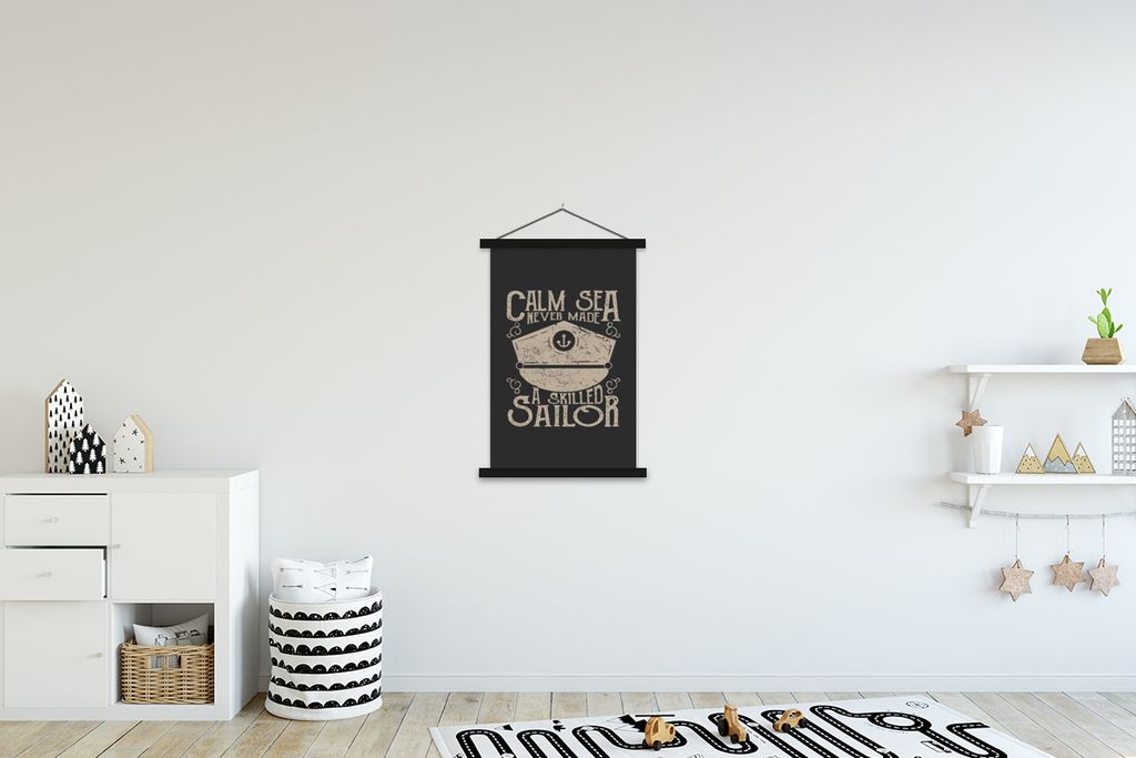 MuchoWow Textilposter Jahrgang - Segeln - Hut 60x90 cm mit schwarzem Rahmen - Poster Wohnzimmer