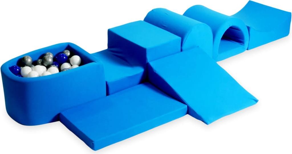 Der größte Schaumstoffspielplatz mit einem Pool Micro Blue + 100 Bälle: blau, silber, weiß