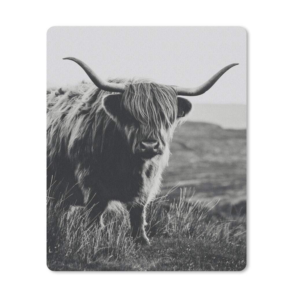 MuchoWow Mauspad Mousepad Schottische Hochlandbewohner - Natur - Kühe - Tiere - Schwarz und weiß 19x23 cm - Mousepads - Maus Mat - Pad - Mausun...