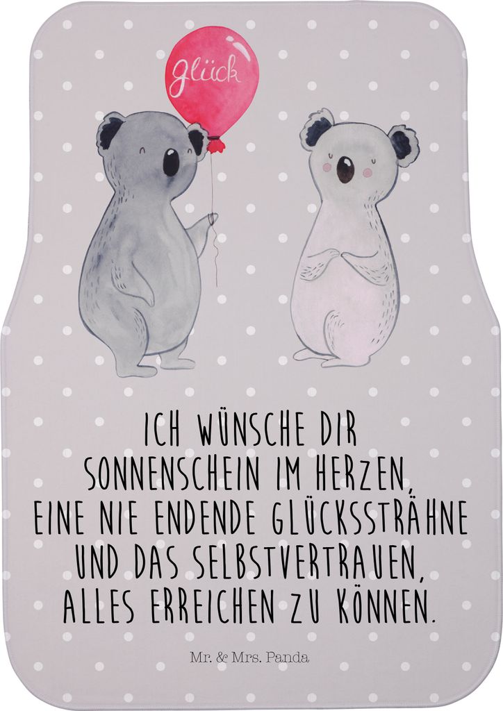 Mr. & Mrs. Panda Fußmatte Auto Koala Luftballon - Grau Pastell - Geschenk, Automatte, Auto-Fußmatte, Party, Fahrzeugteppich, Autoteppich, Geburtstag