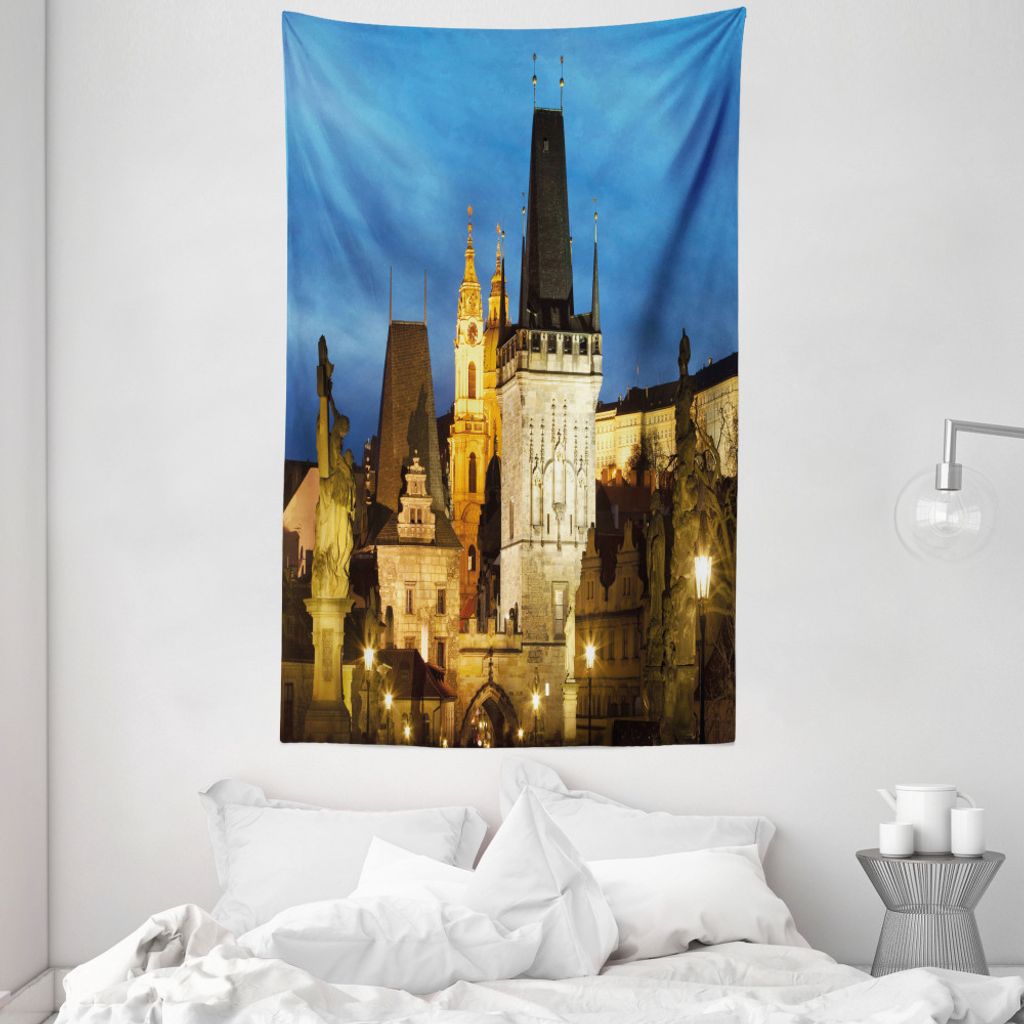 ABAKUHAUS europäisch Wandteppich und Tagesdecke, Gebäude Tower Prag aus Weiches Mikrofaser Stoff Waschbar ohne Verblassen Digitaldruck, 140 x 230...