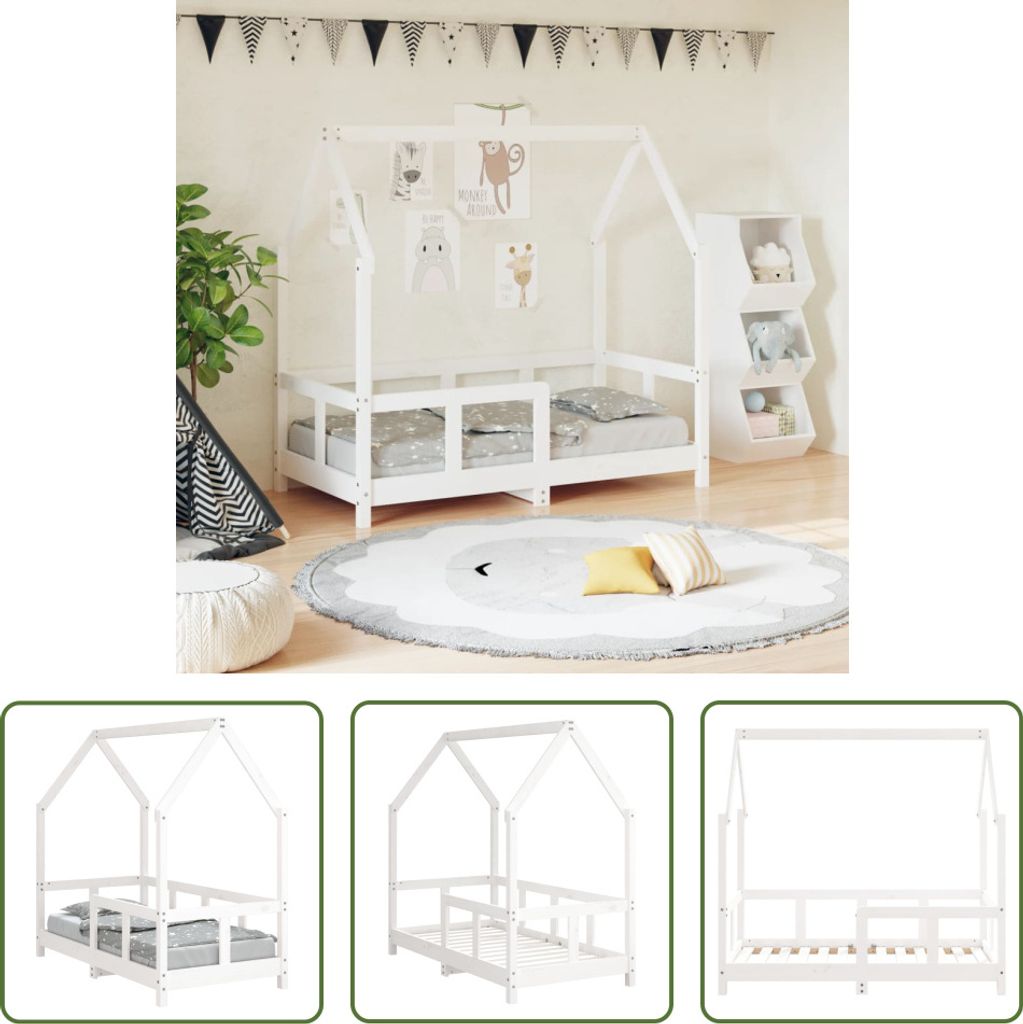 The Living Store Kinderbett Weiß 70x140 cm Massivholz Kiefer