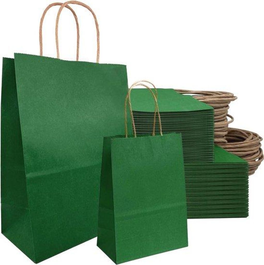 50 Papierkörbe - dicke grüne Papiersäcke - Geschenkbeutel - 21 x 8 x 15 cm - 21 x 11 x 27 cm