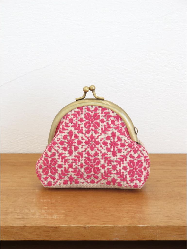 Olympus Kogin Stickpackung "Gamaguchi Beutel rund beige rosa", Zählmuster, 10x12cm, Original aus Japan