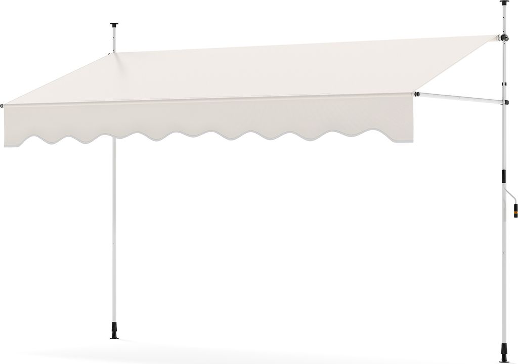 A white awning supported by poles against a white background.