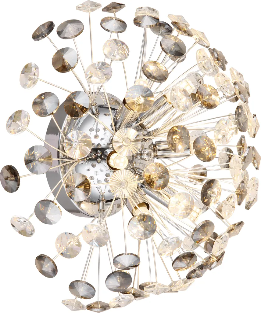 Applique LED 6 flammes anti-éblouissement cristaux fumés D 40 cm gris