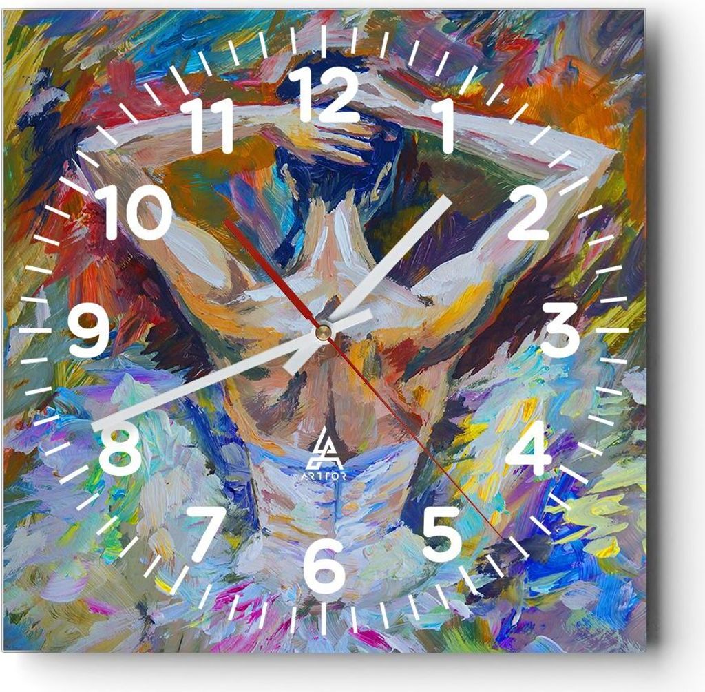 Wanduhr - Quadrat - Glasuhr - Balletttänzer tanzen - 40x40cm - Schleichendes Uhrwerk - Lautlos - zum Aufhängen bereit - Dekoration Modern - Wandd...