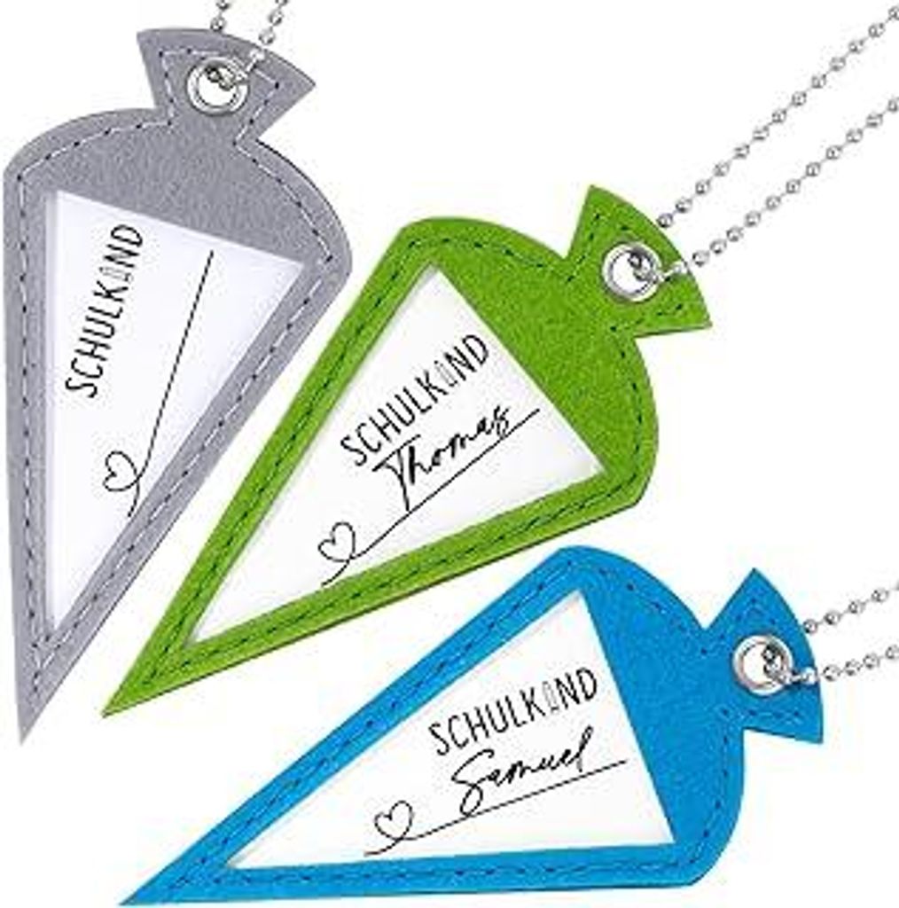 3 Stück Namensanhänger Schultüte Anhänger Name Personalisiert Filz Schultütenanhänger Schulkind 2024 Rucksack Anhänger mit Namen Kugelkette ...