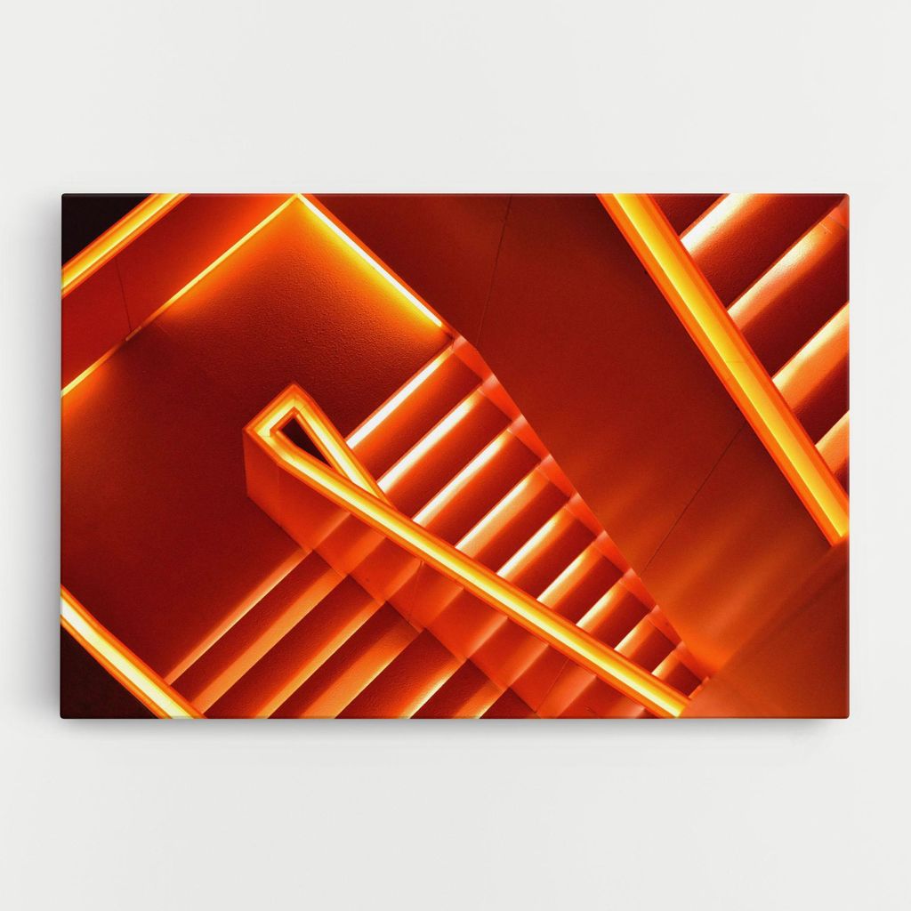 ARTHUB Leinwandbild 70x100 cm, Orange Stairs | Wohnzimmerdekoration, Hängende Bilder, Wanddekoration, Heimdekoration, Abstrakte, Optische Täusc...