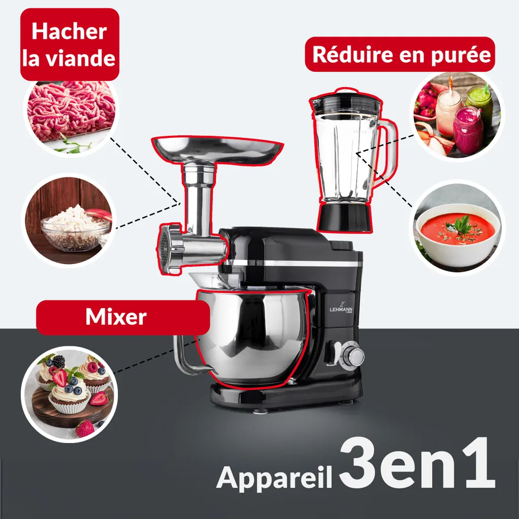 Robot Pâtissier pour Pains et Gâteaux Lehmann, Kit Complet 5L et Blender
