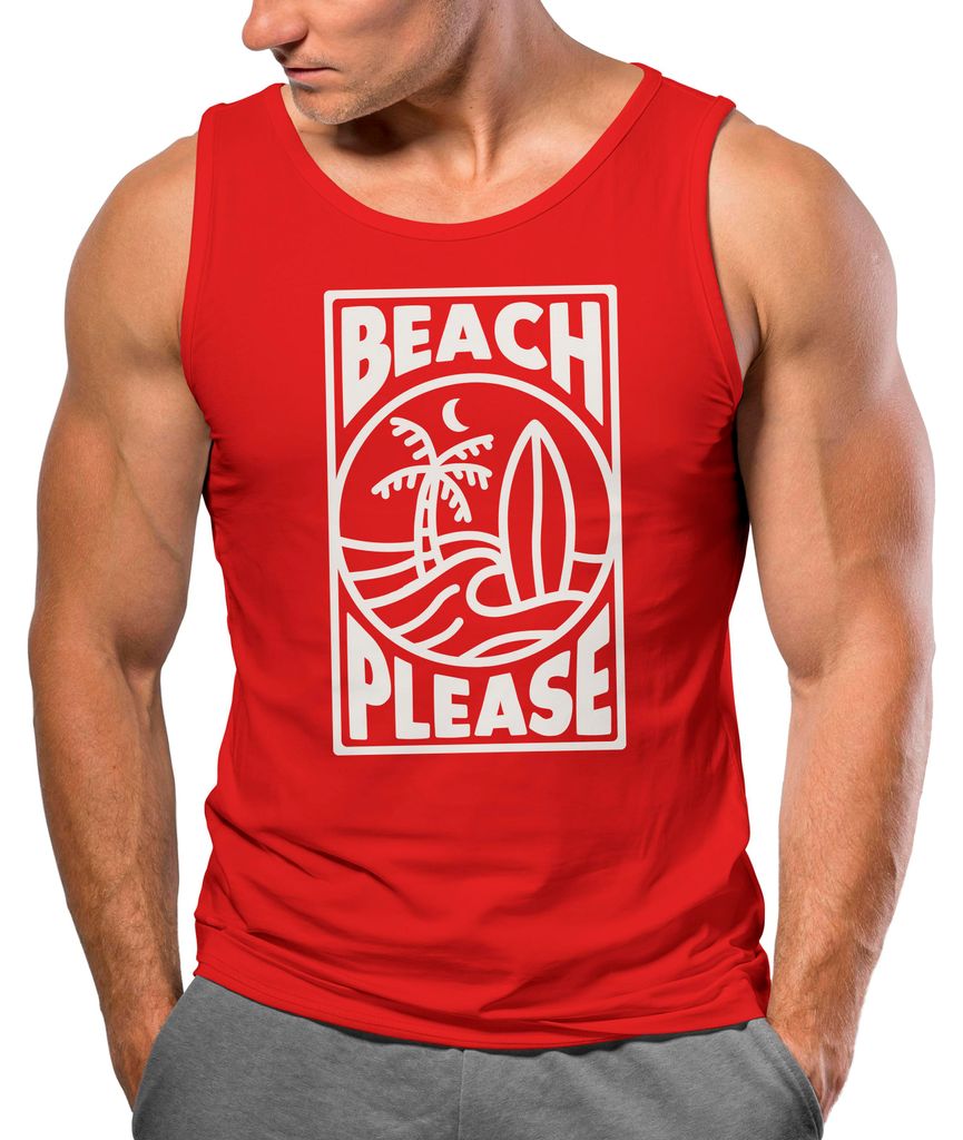 Herren Tank-Top Beach Please Surfing Surfboard Wave Welle Sommer Print Fashion Streetstyle Muskelshirt Neverless rot XL
