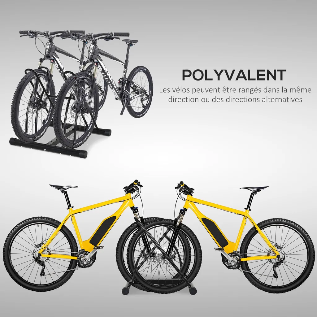 Râtelier de sol 2 vélos en acier traité avec blocs modulables