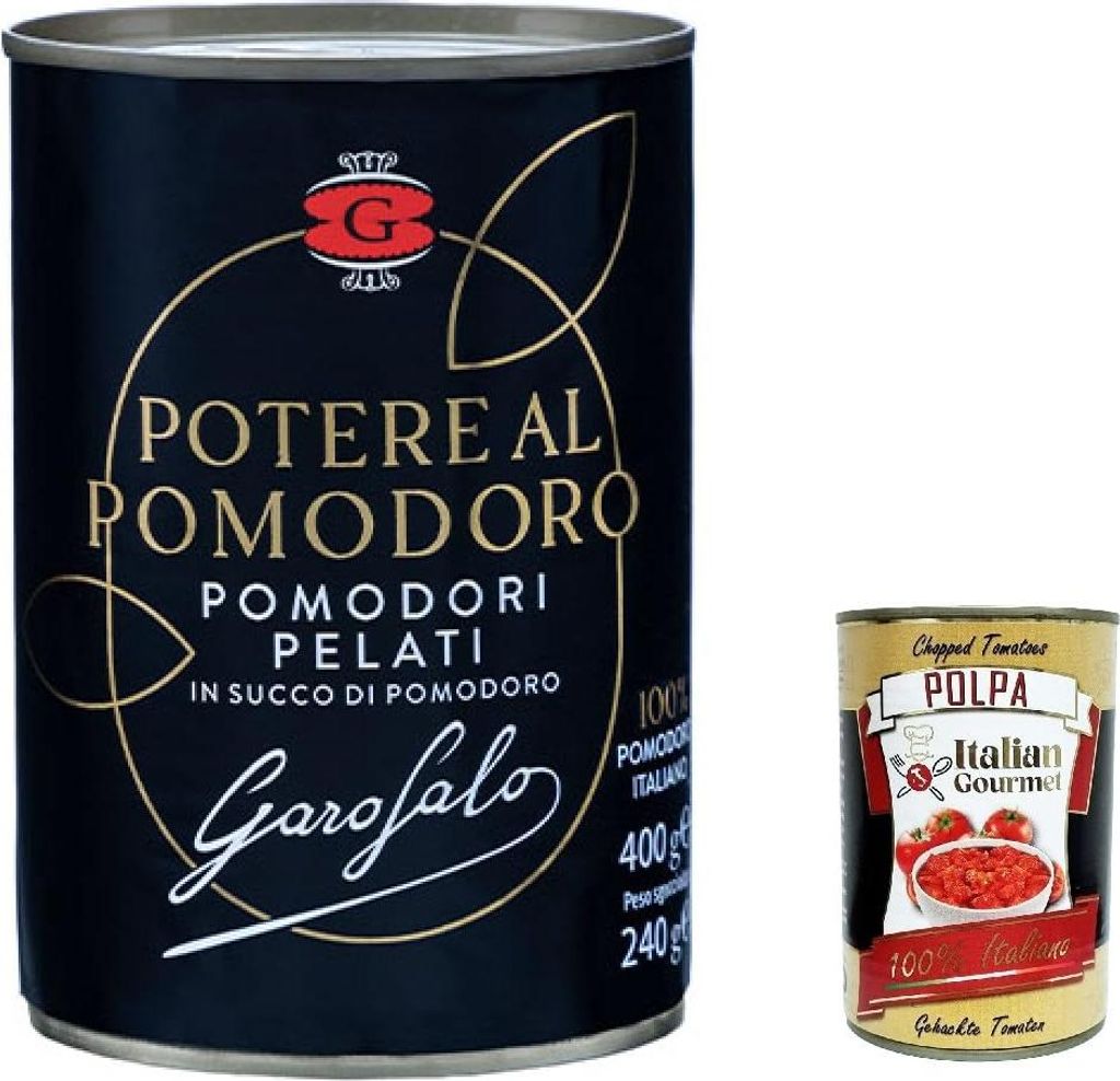 12x Pomodori pelati in succo di pomodoro, geschälte Tomaten 100% italienische Tomaten 400 g Tomatensauce + Italian Gourmet polpa 400g