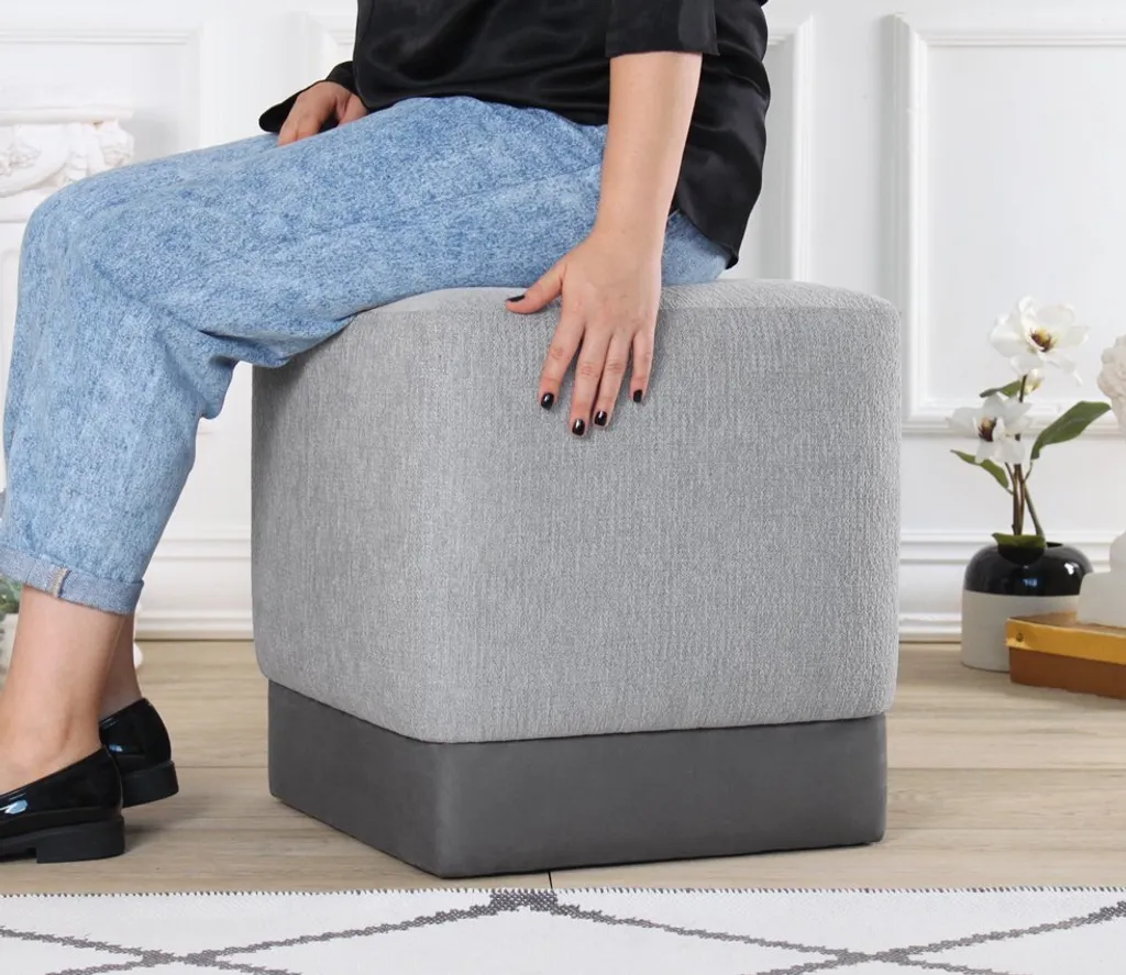 Pouf d'Appoint Gris 45cm : Solution de Siège Compacte en Coton et Lin