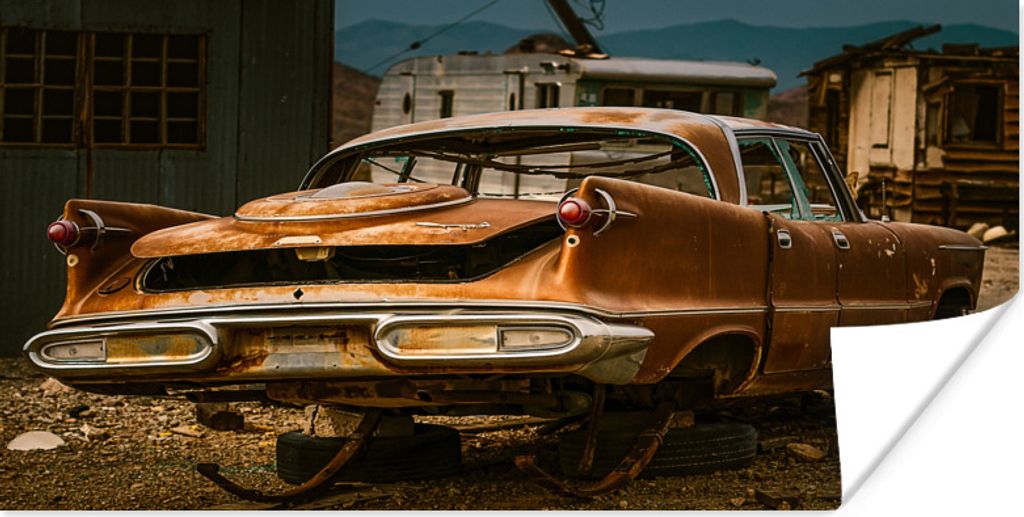 MuchoWow Poster Verlassener Oldtimer 80x40 cm - Wanddeko
