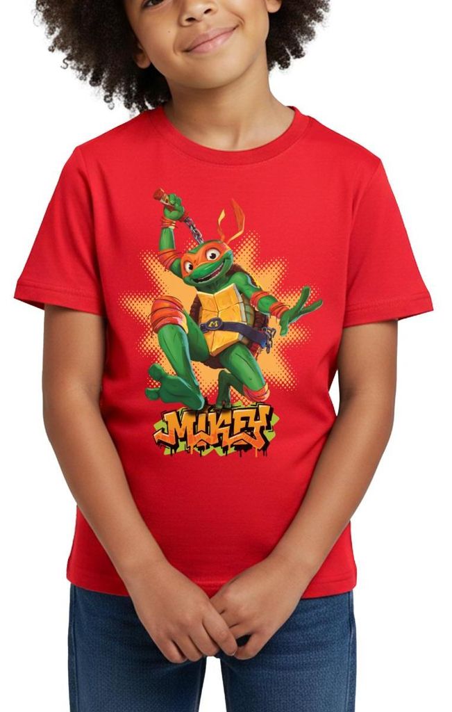 Spreadshirt TMNT Mutant Mayhem Turtle Mikey Kinder T-Shirt, 122/128 (7-8 Jahre), Rot