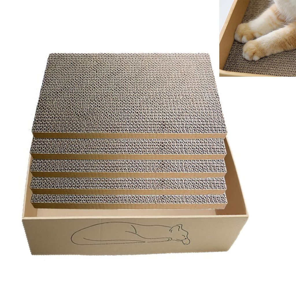 Kratzbretter, Kratzbrett Katze mit Box und 5 Kratzbrettern, Groß XXL Doppelseitige Kratzpappe für Katzen Hochwertiger Austauschbare Karton, 60x35...