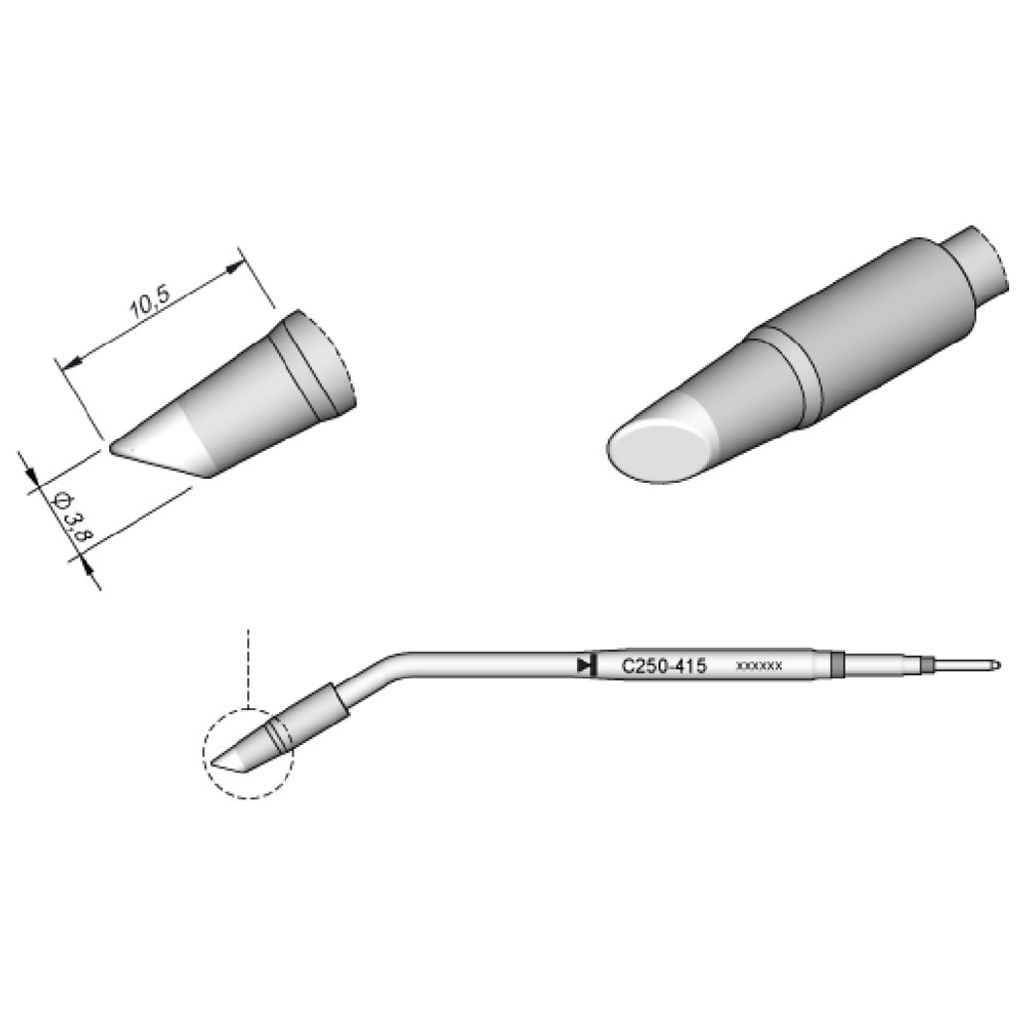JBC Lötspitze Serie C250, Rundform, C250415/Ø 3,8 mm, abgeschrägt C250415