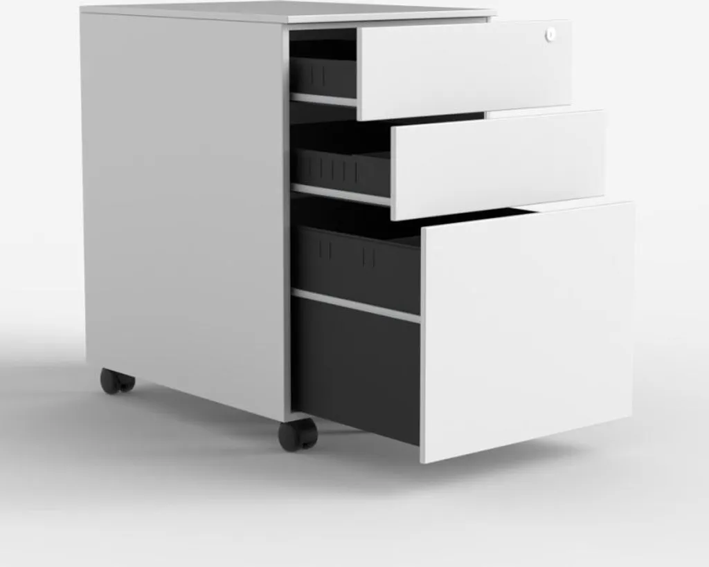 Meuble de Bureau Blanc avec Caisson à Tiroirs Fermant à Clé Rolly - 4