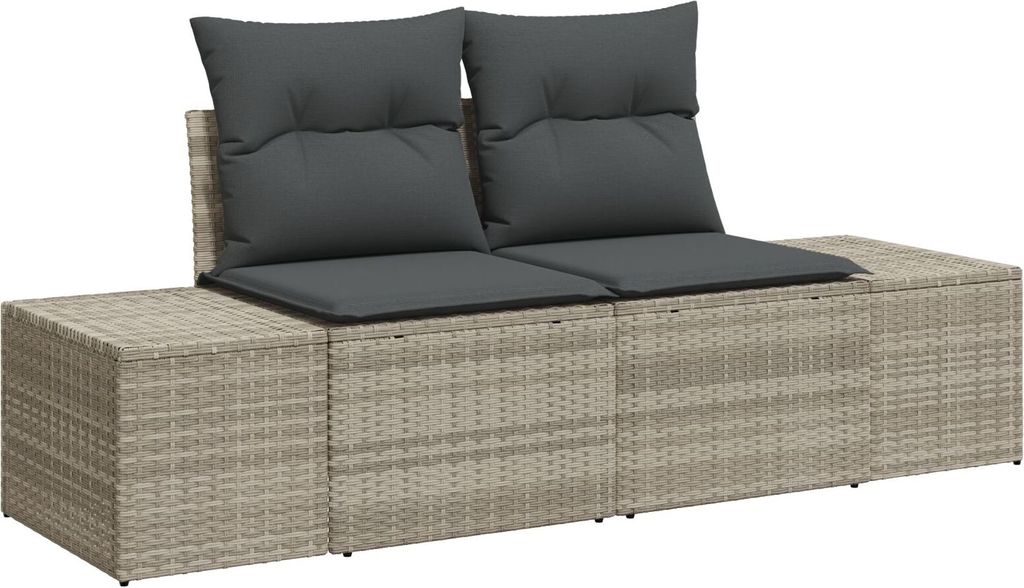 Möbel 2-Sitzer Garten-Sofa mit Kissen Grau Poly-Rattan - Gartensofas 42006797
