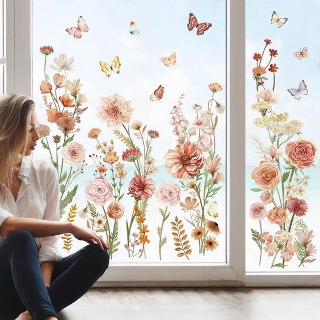 Décoration de vitres bohème florale avec stickers anti-éblouissement