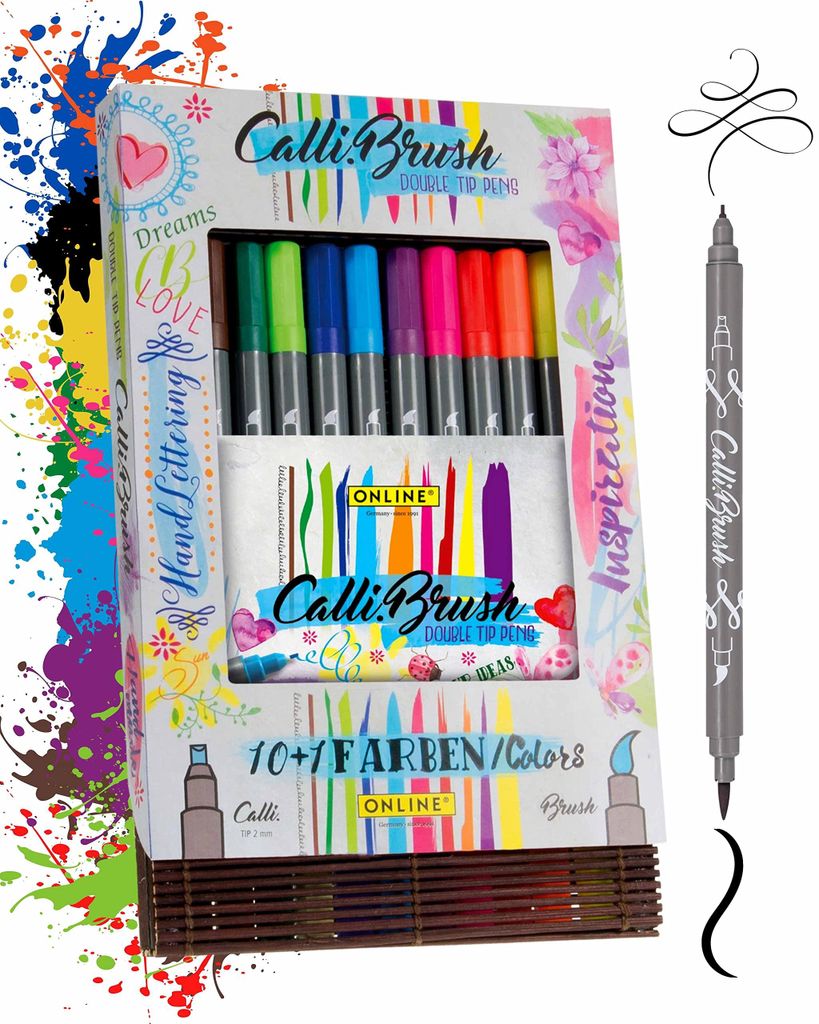 ONLINE Brush-Pen Set Calli.Brush I 11 Double-Tip Pinselstifte in Bambus-Box für Kalligraphie