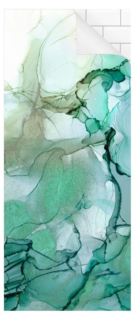 Duschrückwand originell selbstklebend - 0.35 mm Wandpaneel wasserfest Design türkis Aquarell Abstrakt Badrückwand fugenlos Smart matt 110x210 cm