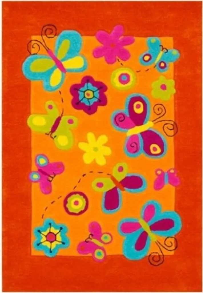 Tapis de chambre enfant papillon orange 140x200 cm rectangulaire