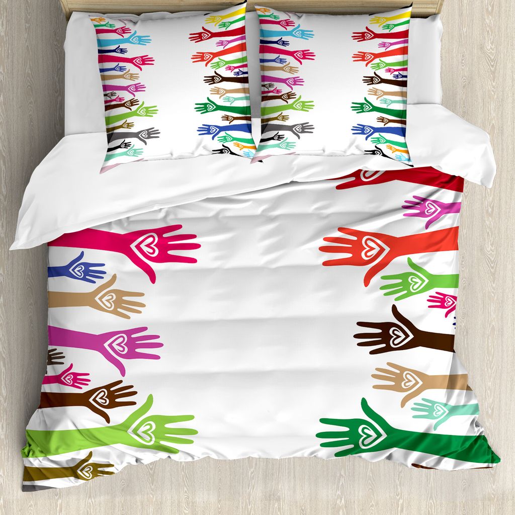 ABAKUHAUS Liebe Bettbezug, Charity Vereinigte Hände, Milbensicher Allergiker geeignet mit Kissenbezügen, 155 cm x 220 cm - 80 x 80 cm, Mehrfarbig