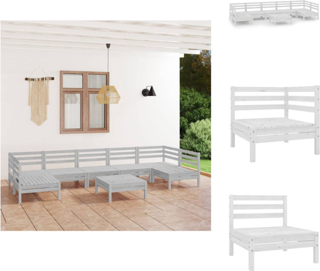 vidaXL 8-tlg. Garten-Lounge-Set Weiß Massivholz Kiefer - Gartenmöbel-Sets