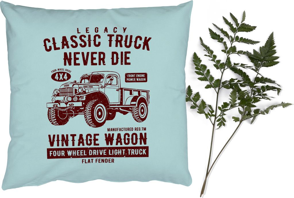 MuchoWow Zierkissen Sofakissen Wohnzimmer Dekokissen 40x40 cm Mancave - Auto - Vintage - Blau - Foto Kissen - Schlafzimmer Dekoration