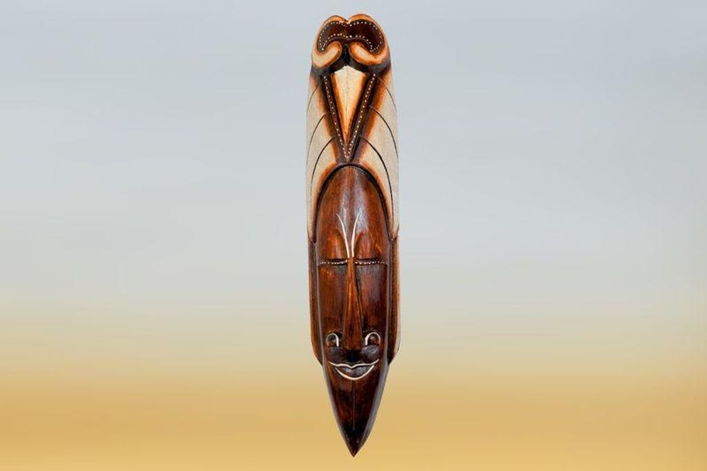 Maske Keno, Woman, 50 cm, handgearbeitete Holz-Maske aus Bali, Wandmaske