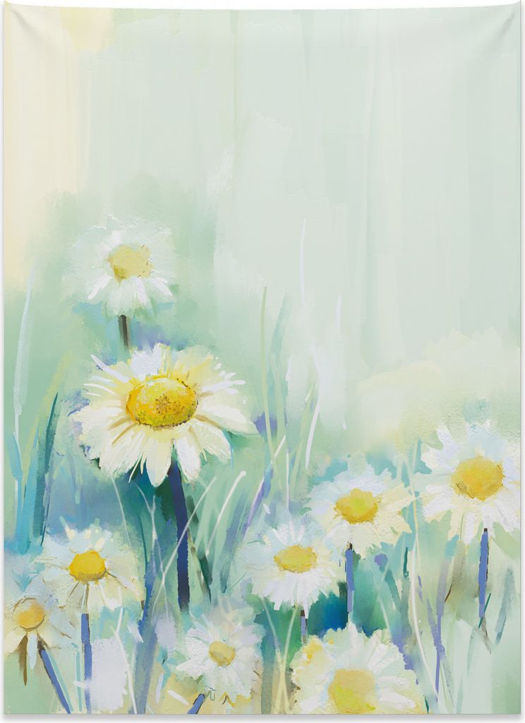 Abakuhaus Blumen Wandteppich, Gänseblümchen-Blumen-Feld-Kunst aus Weiches Mikrofaser Stoff Kein Verblassen Klare Farben Waschbar, 110 x 150 cm, H...