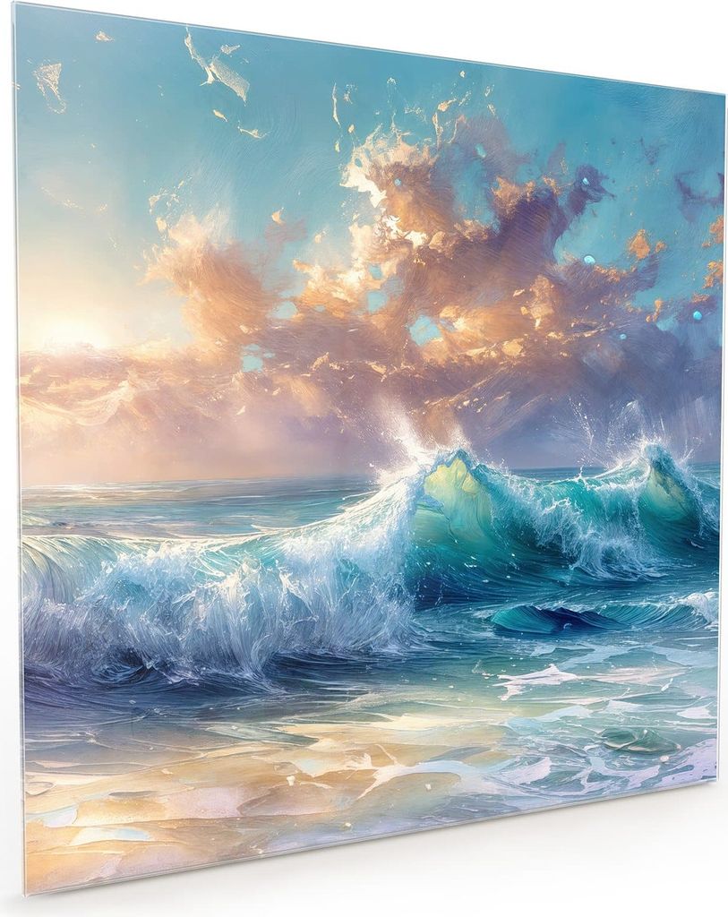 Küchenrückwand Spritzschutz Glas mit Motiv Ozeanwellen Sonnenaufgang 40 x 40 cm