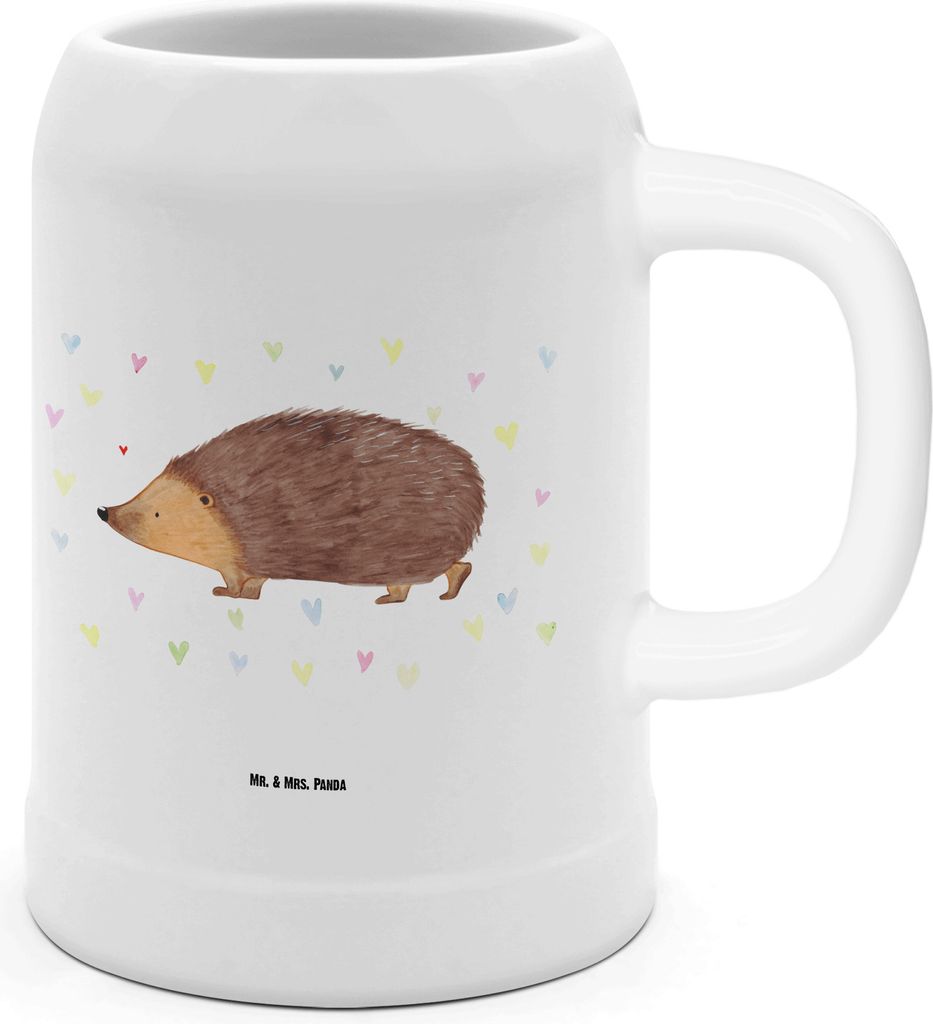 Mr. & Mrs. Panda Krug Igel Herzen - Weiß - Geschenk, Gute Laune, Bier Humpen, Keramikkrug, Herz, Liebe, Kuss, Bierbecher, Leben, Seidel