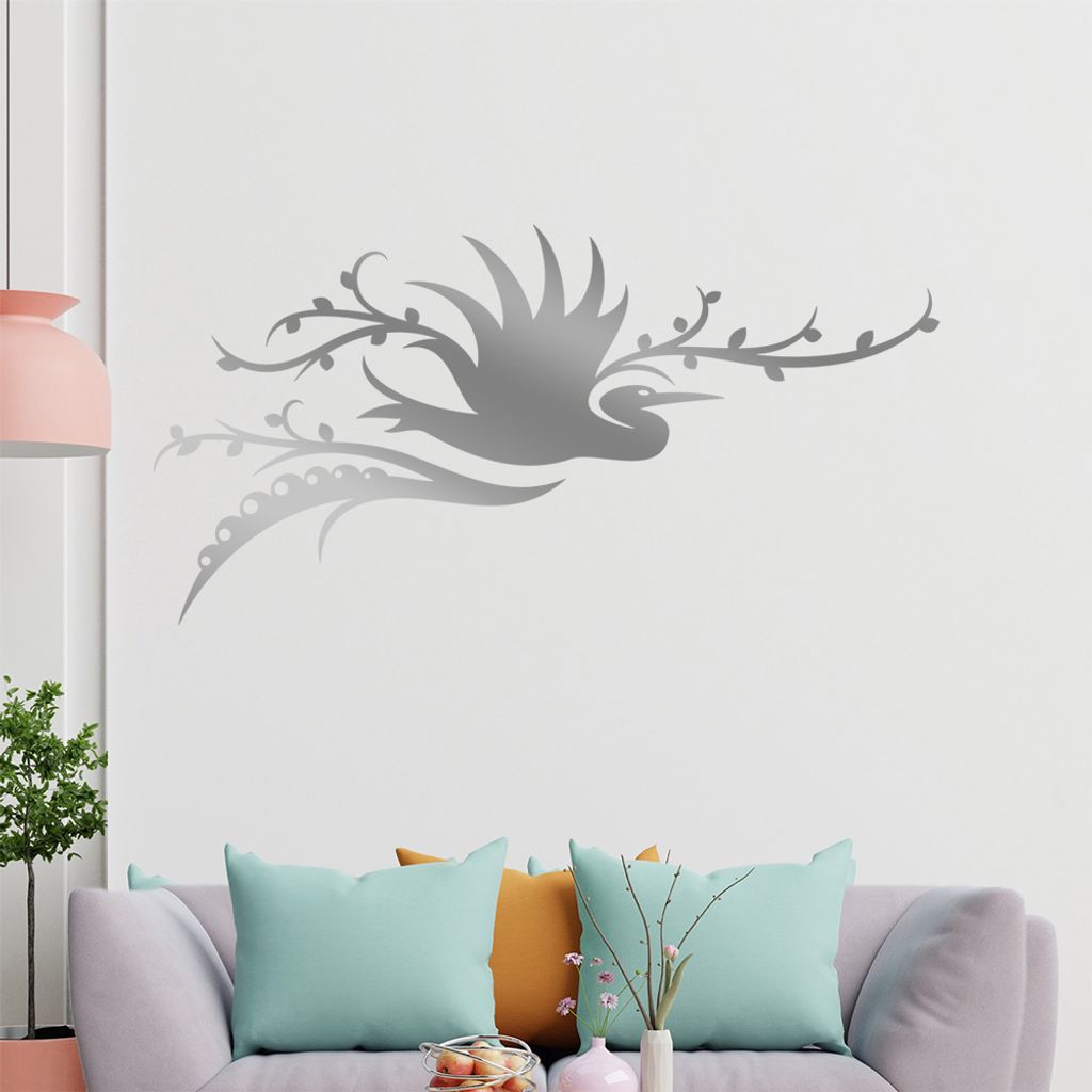 Storch Ranke Blüte Wandtattoo in 6 Größen - Wandaufkleber Wall Sticker - Dekoration, Küche, Wohnzimmer, Schlafzimmer, Badezimmer