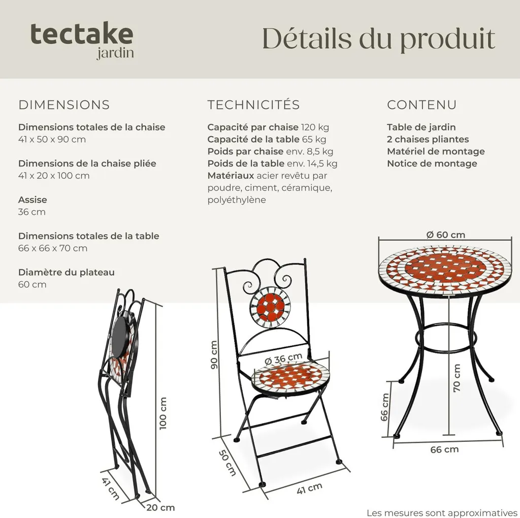 Ensemble table et chaises de jardin marron durable et facile à laver
