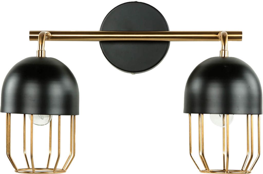 Wandlampe Metall 2x E14 B: 39 cm in Gold Schwarz elegante Wandleuchte Wohnzimmer