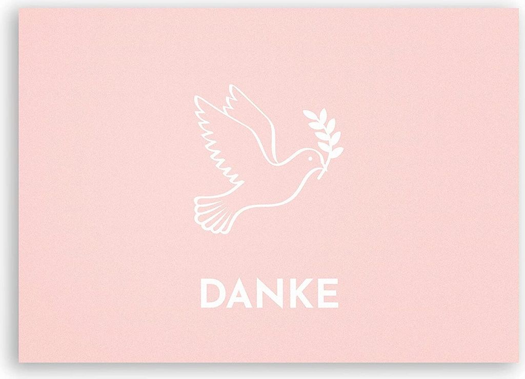 Friendly Fox Dankeskarten, Danke Taufe Konfirmation Kommunion, 12 Dankeschön Karten, Blanko Klappkarten mit Taube, rosa Karte Danke Set