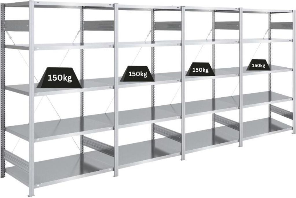Schwerlastregal SILVER MAMBA Germany | HxBxT 200x400x60cm | 5 Ebenen je 150kg Fachlast | Verzinkt