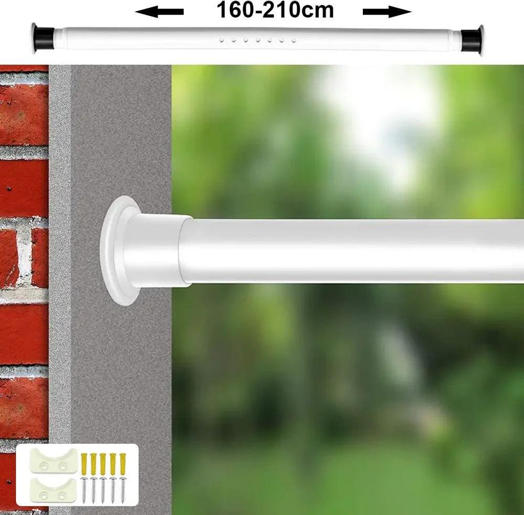 Teleskopische Duschvorhangstange - Spannstange - Ohne Bohren - Verstellbar 160–210 cm - Kohlenstoffstahl - Rot