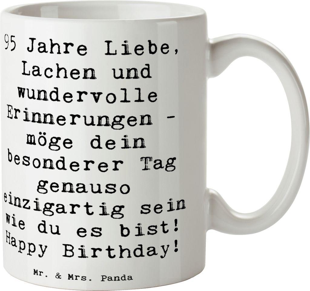 Mr. & Mrs. Panda Tasse Spruch 95. Geburtstag - Weiß - Geschenk, Teetasse, Happy Birthday, Kaffeebecher, einzigartig, handgefertigte Geschenke, Mom...